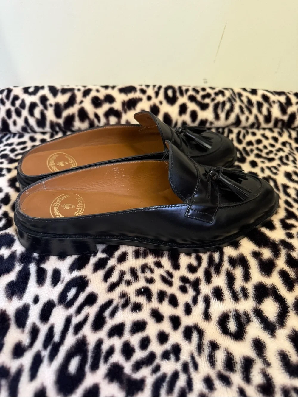Brooks Brothers Black Leather Tassel Slip-On mules